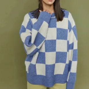 Minimalist Checked Crewneck Sweater