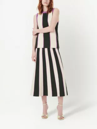 Flared Stripe-Knit Midi Skirt