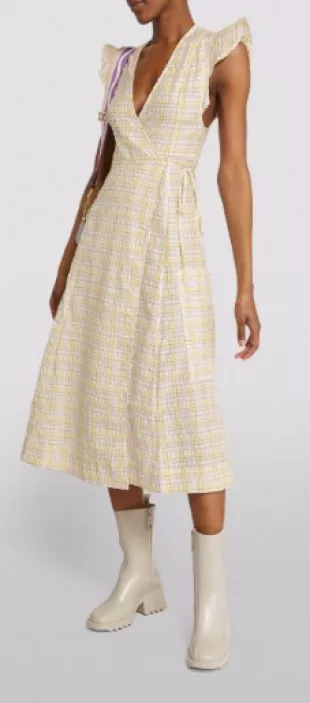 Check Wrap Midi Dress