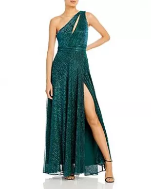 One Shoulder Crinkled Metallic Gown