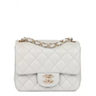 Chanel - Light Grey Quilted Lambskin Square Mini Flap Bag