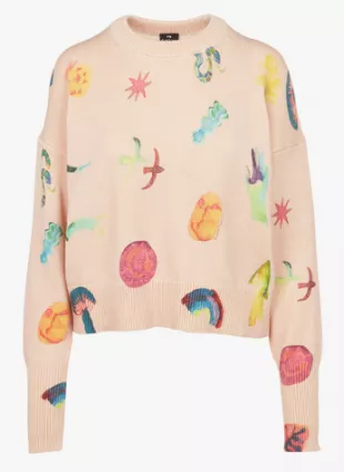 Pull col rond jacquard en coton mélangé