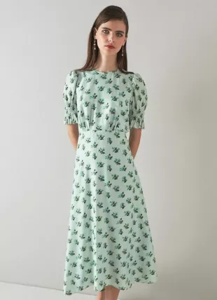 Tabitha Green Silk-Blend Spot Jacquard Primula Print Dress