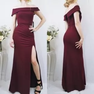 Lulus Aveline Burgundy Off The Shoulder Maxi Dress worn by Rachel Recchia as seen in The Bachelor S26E04 Spotern