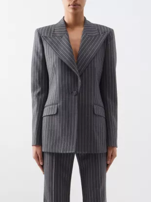 Leiva Single-breasted Pinstriped Wool Suit Jacket