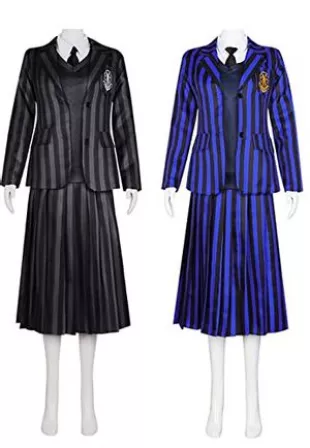 Wednesday Addams Cosplay Suit Nevermore Academy Costume Dress Jacket Skirt School Uniform Full Set for Child (Gray, Medium)