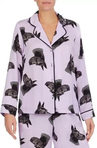 Long Sleeve Pajama Top in Lavender Dog Print
