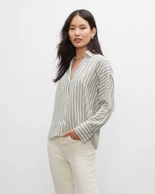 Signature Striped Silk Shirt in White Printed Multi