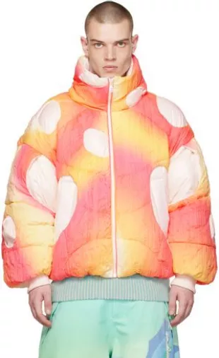 ERL Multicolor Circle Puffer Jacket worn by Justin Bieber in Peaches Music  video feat. Daniel Caesar, Giveon | Spotern