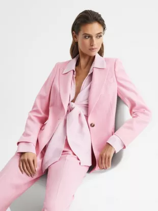 Reiss - Pink Blair Single Breasted Wool Blend Blazer