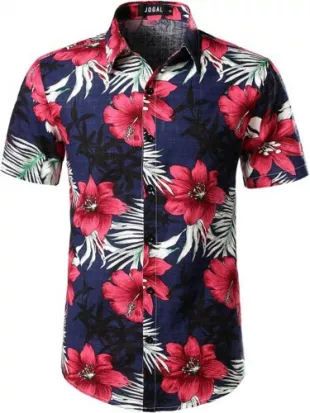 jogal - Men's Flower Casual Button Down Short Sleeve Hawaiian Shirt