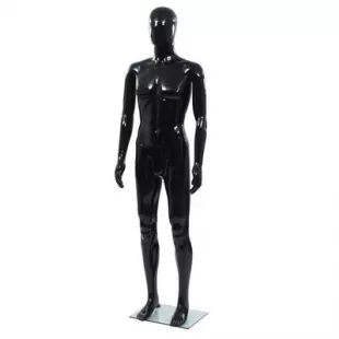 Mannequin homme corps complet base verre Noir brillant 185 cm