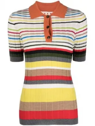 Horizontal-stripe Knitted Polo Shirt