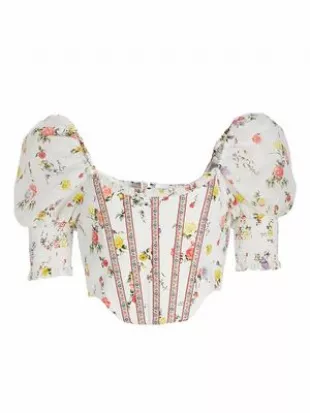 Alice + Olivia - Audie Floral Puff-Sleeve Corset Top