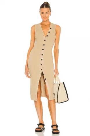 Rib Sweater Knit Sleeveless Cardigan Dress