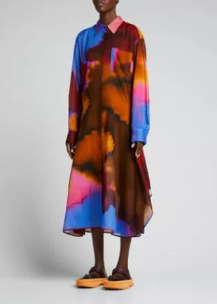 Watercolor Cotton Voile Midi Dress