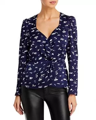 Printed Long Sleeve Ruched Top