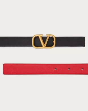 Ceinture en cuir V Logo 1 cm