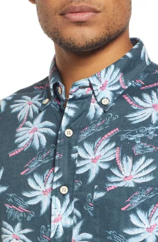 Kona Palm Print Short Sleeve Button-down Shirt In Midnight Palm Hawaiian