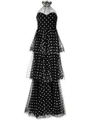 Heart-print Tiered Maxi Gown
