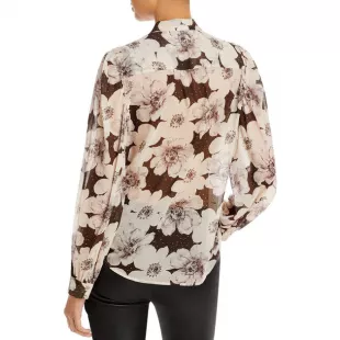 Sheer Floral Print Button-Down Top