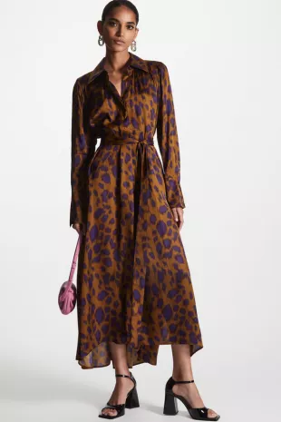 cos - Belted Printed Midi Shirt Dress