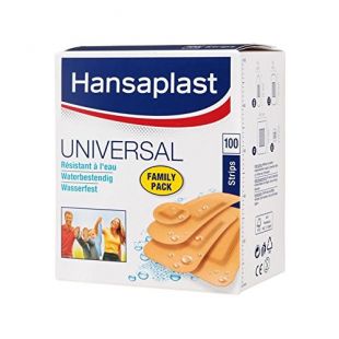 Hansaplast UNIVERSAL 100 Pansements, Pansements résistant à l’eau et à la poussière, Pansements stériles prédécoupés pour toute la famille