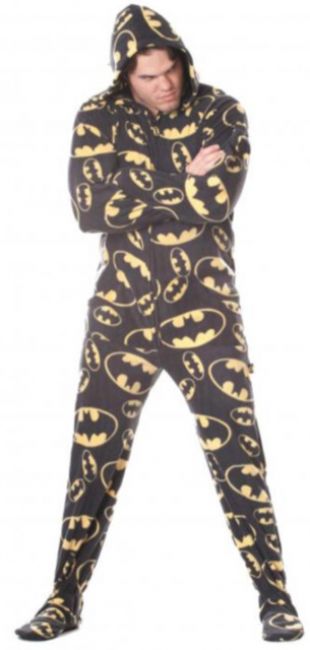 Unisex Black Batman DC Comics Hooded Adult Sized Footed Holiday Pajamas | eBay