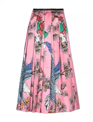 Pink Eagle Print Midi Skirt