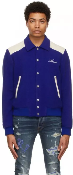 Blue & Off-White Western Varsity Jacket