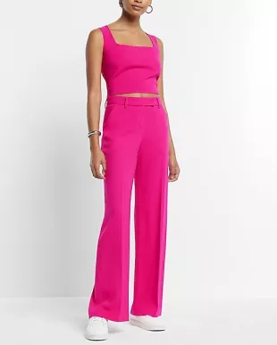 express - Editor Mid Rise Relaxed Trouser Pant in Neon Berry