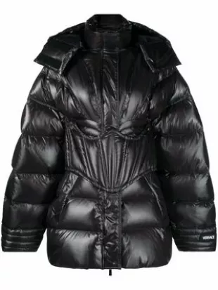 logo-patch padded jacket - Black