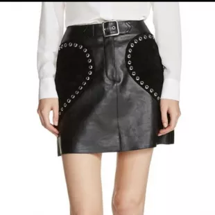 Heart Patch A Line Leather Skirt