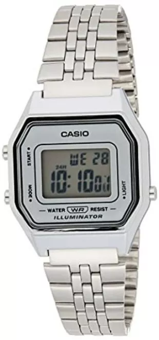 Mid-Size Silver Tone Digital Retro Watch LA-680WA-7DF