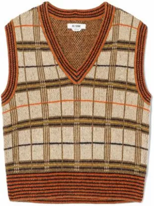 60s Plaid-Check Wool-Blend Vest