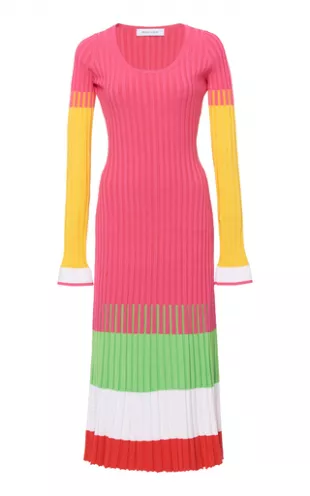 Striped Ribbed-Knit Midi Dress