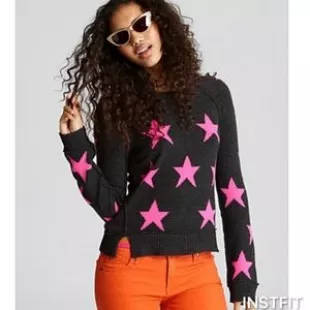 Cashmere Grey Sweater with Pink Stars.