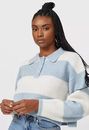 Ribbed Polo Sweater In Blue
