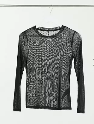 Only - Mesh Long Sleeved Top with Black Dots