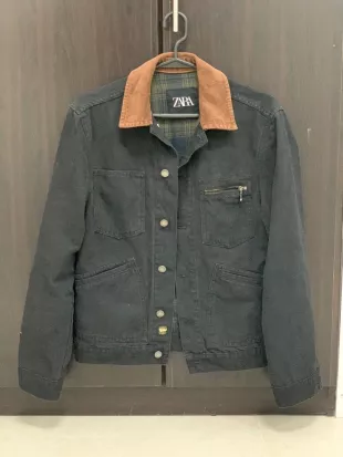 Denim Jacket with Brown Corduroy Collar