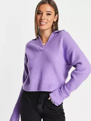 Knitted Sweater With Collar In Lilac
