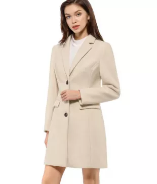 Women's Notched Lapel Single Breasted Long Sleeves Winter Overcoat