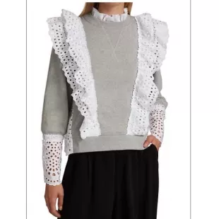 Eyelet Lace-Trimmed Sweater