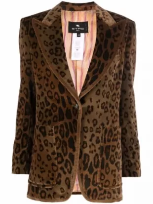 Tailored Leopard-Print Velvet Jacket