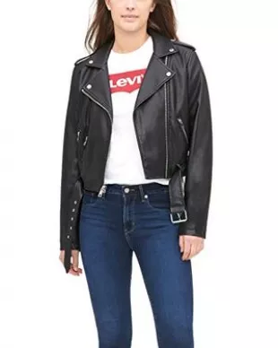 Women Faux Leather Belted Motorcycle Jacket