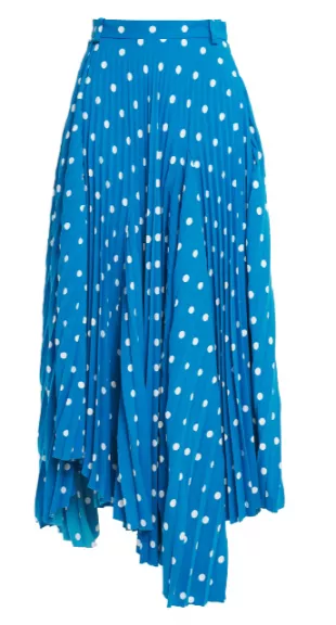 Asymmetric Pleated Polka-Dot Crepe Midi Skirt
