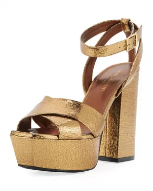 Saint Laurent - Farrah Crackled Metallic Leather Platform Sandal