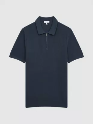 Half Zip Stitch Interest Polo T-Shirt