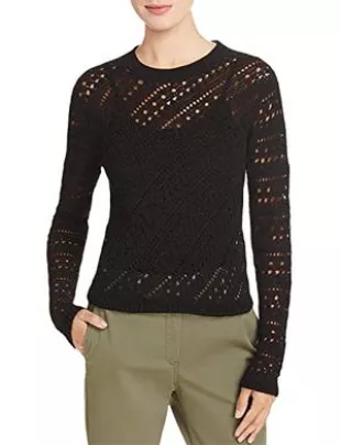 Women's Long Sleeve Crochet Crewneck Sweater