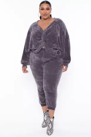 Plus Size Chenille Sweater And Jogger Set